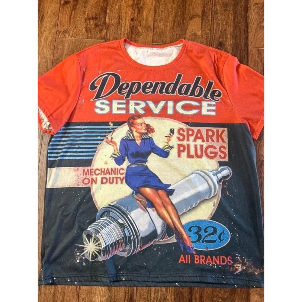 Dependable Service Mechanic Pinup Graphic Tee XXL
